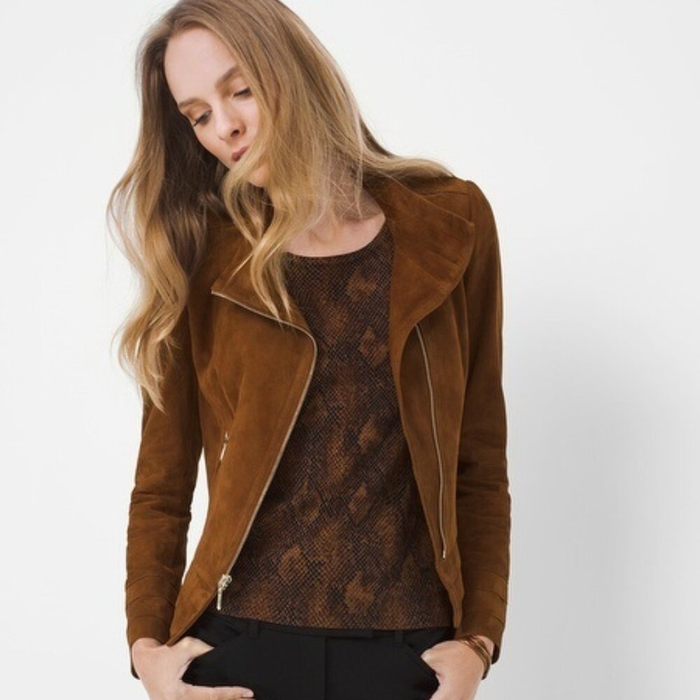 White House Black Market 100% Leather Suede Moto Jacket Size XXS